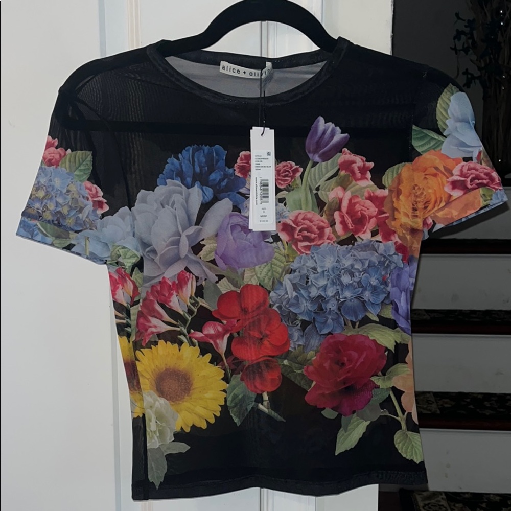 Alice + Olivia Crewneck Mesh Tee
